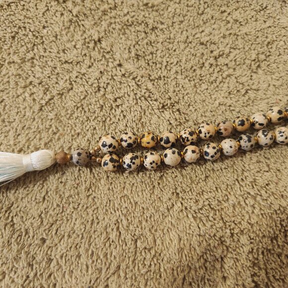 Dalmation Jasper and Turquoise Beaded Tassel Necklace - Picture 7 of 16